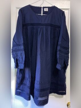 Sunday Best Aritzia Navy Blue Long Sleeve Eyelet Above Knee Cotton Dress M